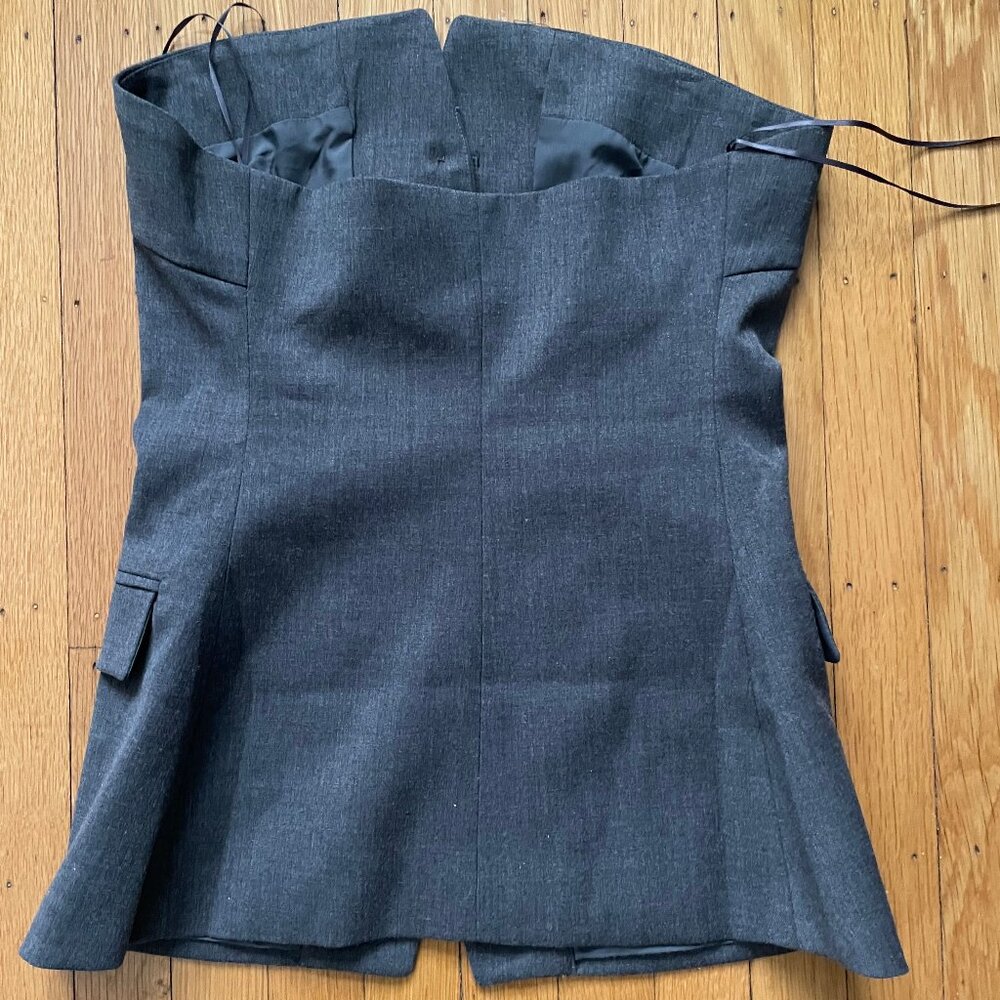 Pixie Market Button Strapless Top, Grey Melange, … - image 7